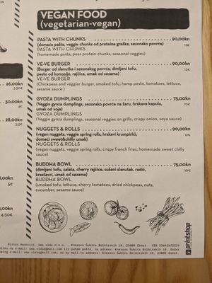 Menu at Hedonist in Zadar