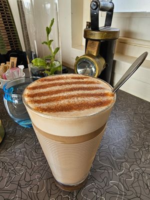 Chai tea with oatmilk at Off The Rails in Yarmouth