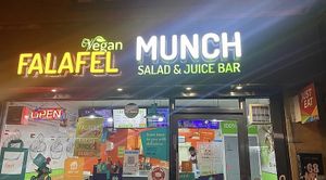 Outside #Veganuary at Falafel Vegan Munch in Birmingham