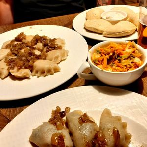 Vegan pierogi + vegan kimchi at Pierogarnia Mandu Centrum in Gdansk