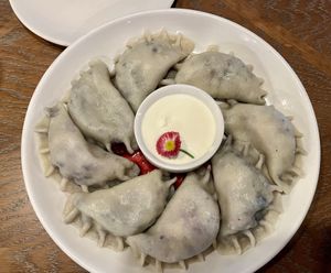 Sweet dumplings with blueberries (34,50 PLN)  at Pierogarnia Mandu Centrum in Gdansk