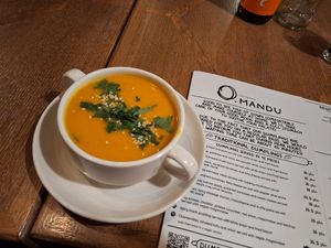 Creamy carrot & ginger soup at Pierogarnia Mandu Centrum in Gdansk