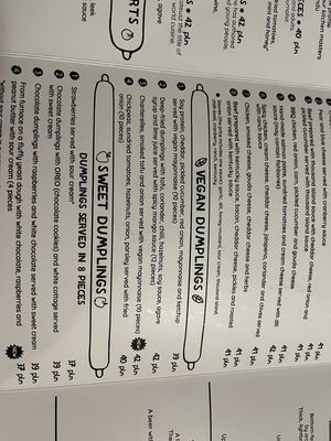 Dumpling menu at Pierogarnia Mandu Centrum in Gdansk