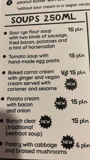 Vegan items marked on menu at Pierogarnia Mandu Centrum in Gdansk