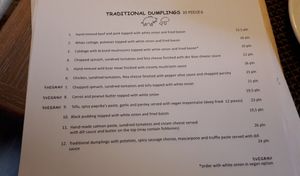 Three vegan dumplings (no. 7, 8 and 9) and one that can be adapted (no. 3 cabbage dumpling) at Pierogarnia Mandu Centrum in Gdansk