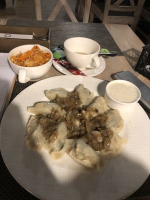 Spinach dumplings with kimchi at Pierogarnia Mandu Centrum in Gdansk