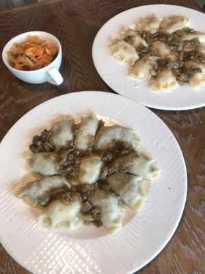 Pierogi and kimchi at Pierogarnia Mandu Centrum in Gdansk