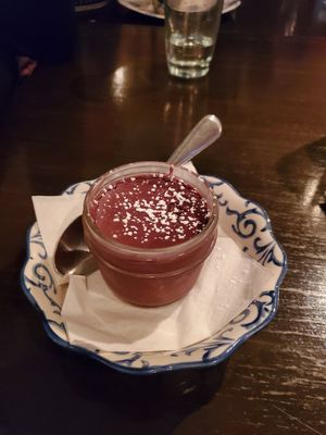 Vegan chocolate mousse at Bohème in Tadoussac