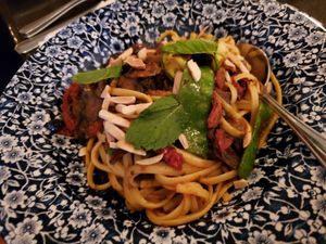 Vegan pasta at Bohème in Tadoussac