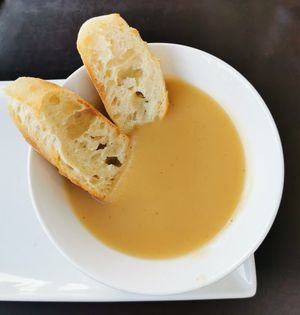 Soup of the day, maple rutabaga at Bohème in Tadoussac