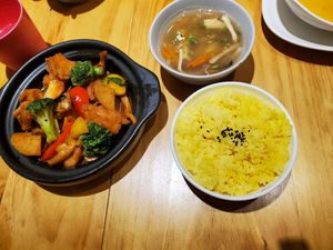 Mushroom dish with rice at Loving Hut - Heping Branch in Taipei