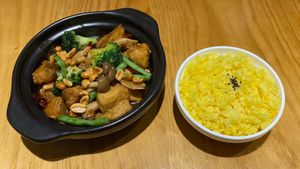 Kung pao mushroom in claypot (rice & soup set) at Loving Hut - Heping Branch in Taipei