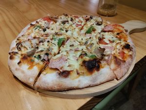Bacon pizza at Loving Hut - Heping Branch in Taipei