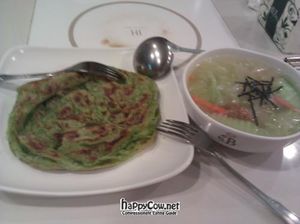pancake bread and small soup at Loving Hut - Heping Branch in Taipei