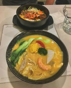 Kimchi bibimbap & pumpkin curry soup  at Loving Hut - Heping Branch in Taipei