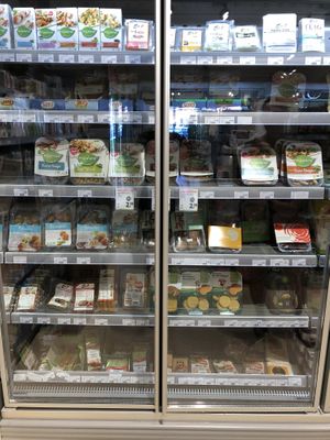 Meat alternatives in the fridge at Bio Drome Natuurvoeding in Goes