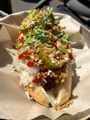 Vegetarian hotdog, not vegan!  at De Herberg in Middelburg