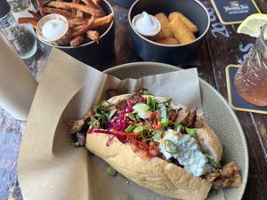 Shoarma with sweet potato fries and ‘aardappelkroketjes'  at De Herberg in Middelburg