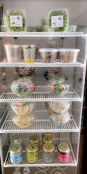 A portion of their fridge that contains their "Innata" vegan meals at Aux Milles Herbes in Caraquet