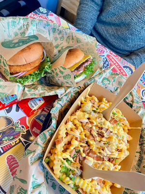 No Chicken Chicago burger, Beyond New York burger and Animal Friendly Style Fries at Bastard Burgers in Norrkoping