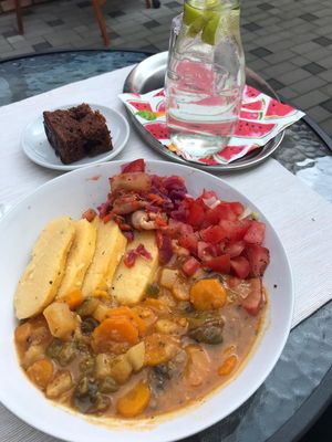 Dumplings from cornflour, mix of vegetable, pickles at Vesta in Roznov Pod Radhostem