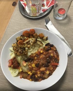 Cauliflower, gluten free pasta, mix of vegetables, tofu at Vesta in Roznov Pod Radhostem