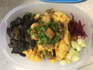 baked millet, tofu, tempeh, mushrooms 😍 at Vesta in Roznov Pod Radhostem