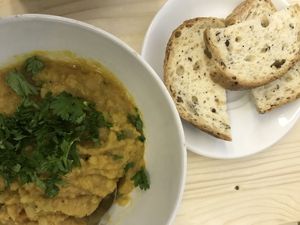 Indian pea porridge, gluten-gree bread  at Vesta in Roznov Pod Radhostem