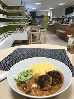 polenta dumpling, tuscan ragout, vegetable balls at Vesta in Roznov Pod Radhostem