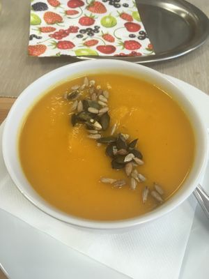 Carrot and sweet potato cream soup at Vesta in Roznov Pod Radhostem