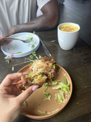 Black bean burger on sourdough   at Goodonya in Encinitas