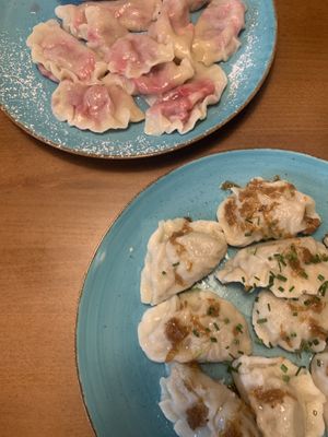 selection of vegan pierogis at Pierogarnia Krakowiacy in Krakow