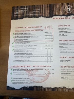 pierogi menu  at Pierogarnia Krakowiacy in Krakow