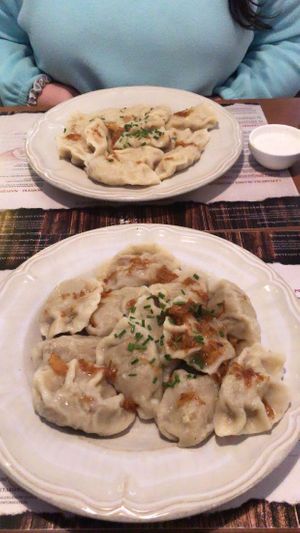 Cabbage and mushroom pierogi at Pierogarnia Krakowiacy in Krakow