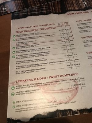 Menu labels vegan and vegetarian  at Pierogarnia Krakowiacy in Krakow