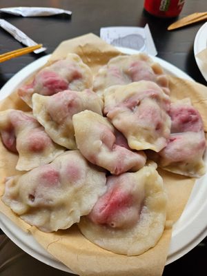 Strawberry filling, tasted better when sprinkled sugar on top :) at Pierogarnia Krakowiacy in Krakow