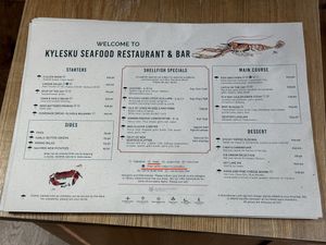 Menu as of 22 April 2026 (Shows Vegan Fish & Chips and Vegan Caesar Salad on Menu)  at Kylesku Hotel in Lairg