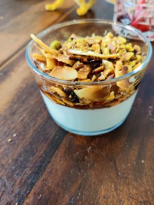 Malabi (coconut yogurt with nuts and coconut) at Kukla in Valencia