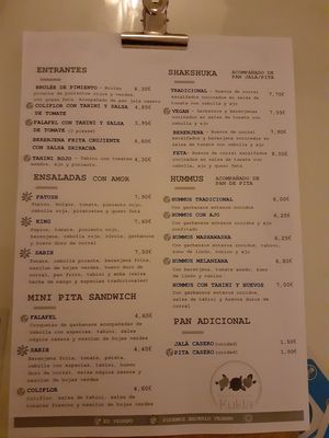 Menu at Kukla in Valencia