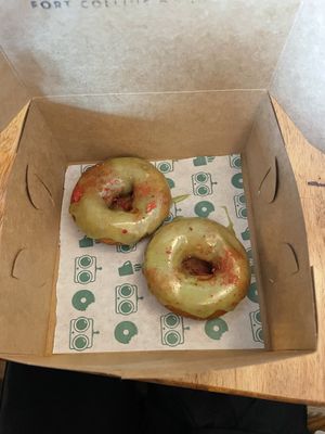 Strawberry matcha vegan donuts   at Foco Doco in Fort Collins