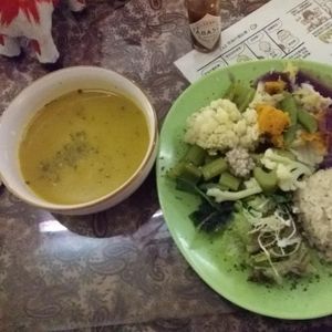 Today's set lunch - HK$ 55 / US$ 7 - with a dandelion coffee at the end - delicious! at Bowls in Hong Kong Island