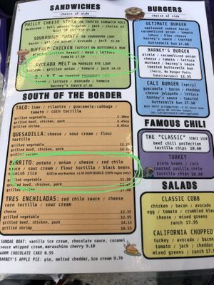 You can order three things vegan easy by asking them to leave out the dairy ingredients: grilled veggie burrito, grilled veggie burrito with Impossible meat, or the Avocado melt.  at LAX - Barney's Beanery - T2 in Los Angeles