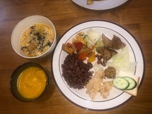 Vegan Pumpkin Soup, Tofu Soup, Rice and Veggies , Tofu  at VeganHome in Hanoi