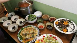Buffet: bun rieu, salad at VeganHome in Hanoi