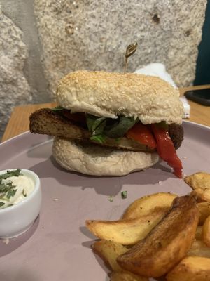 Seitan Schnitzel Burger at Kind Kitchen in Porto
