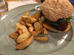 Seitan burger at Kind Kitchen in Porto