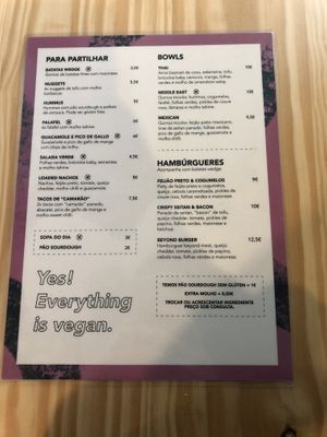 Menu  at Kind Kitchen in Porto