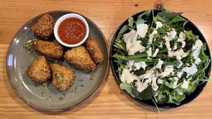 Tofu nuggets + salad (amazing)  at Kind Kitchen in Porto