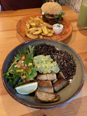 Bowl and burger (forgot the exact names)  at Kind Kitchen in Porto