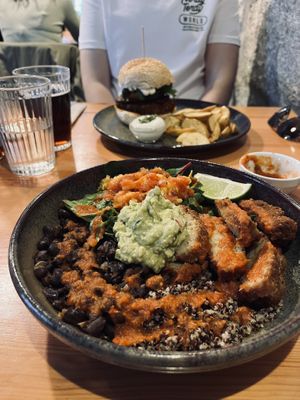 Mexican Bowl and Seitan Burger  at Kind Kitchen in Porto